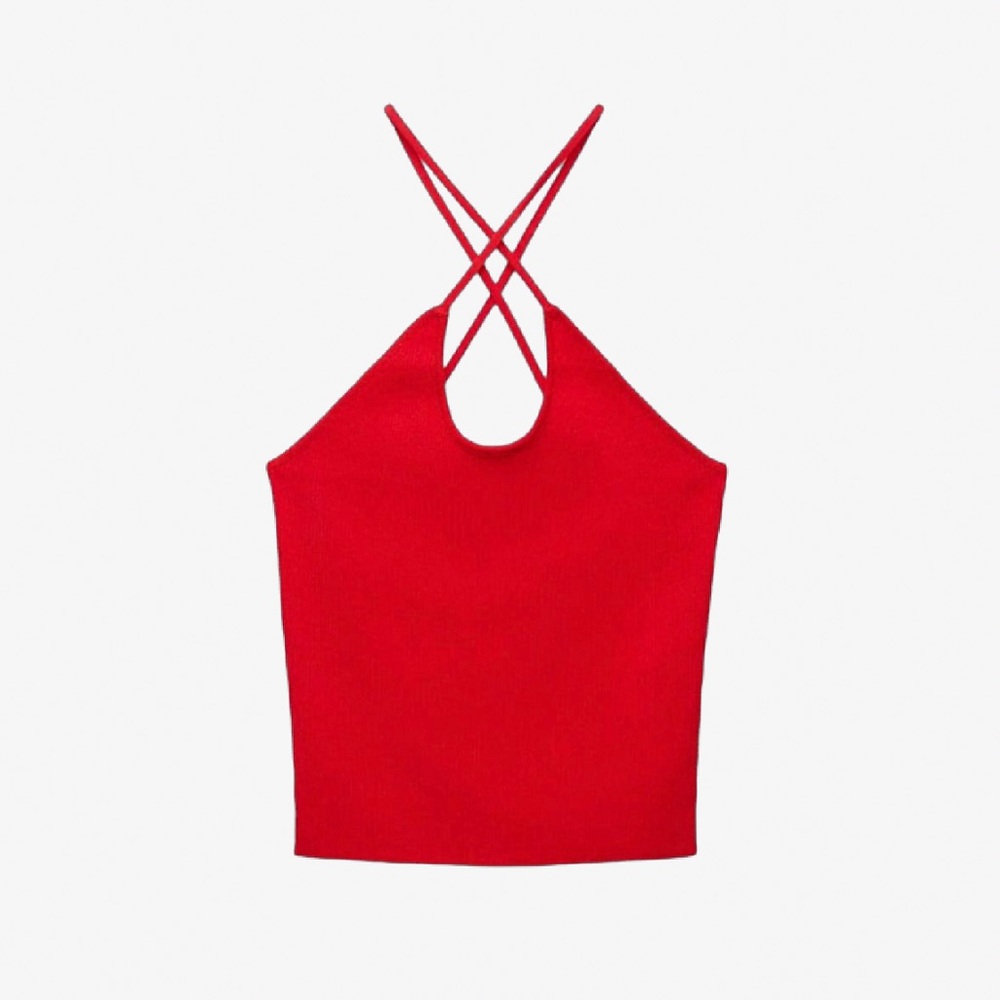 Zara cross strap knit top - Red, size M